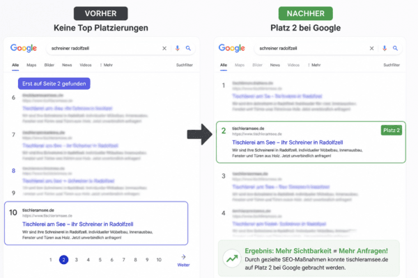 Google Ranking Verbesserung eines Schreiners in Radolfzell von Seite 2 auf Platz 2 durch SEO