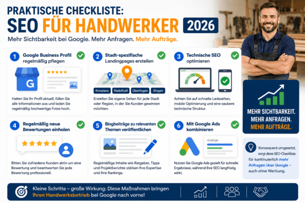 Praktische SEO Checkliste für Handwerker mit Google Business Profil, Bewertungen und lokaler Sichtbarkeit