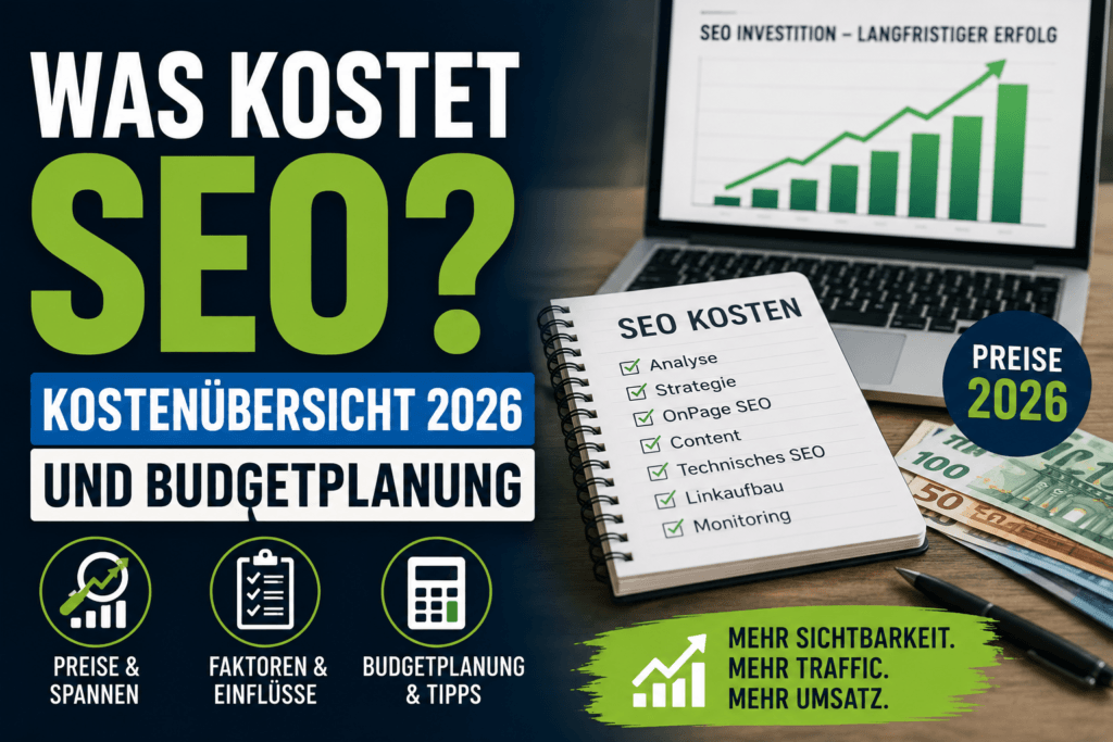 SEO Kostenübersicht 2026 mit Preisen, Budgetplanung und Faktoren für professionelle Suchmaschinenoptimierung