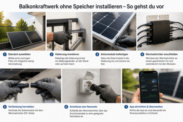 Balkonkraftwerk ohne Speicher installieren Schritt für Schritt