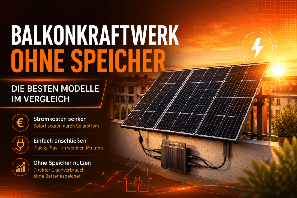 Balkonkraftwerk ohne Speicher auf einem modernen Balkon mit Solarmodulen