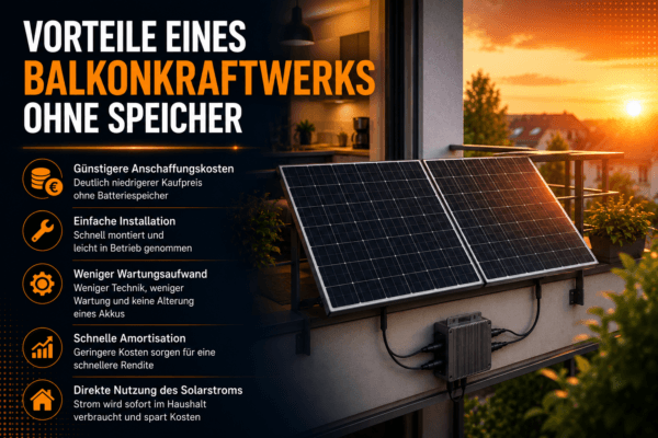 Vorteile eines Balkonkraftwerks ohne Speicher mit Solarmodulen auf einem Balkon