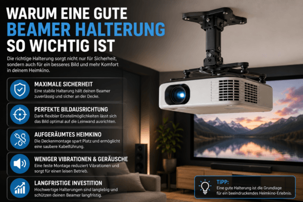 Warum eine gute Beamer Halterung für Sicherheit und perfekte Bildausrichtung wichtig ist