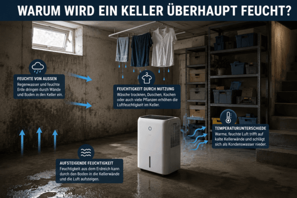 Infografik zeigt die häufigsten Ursachen für Feuchtigkeit im Keller