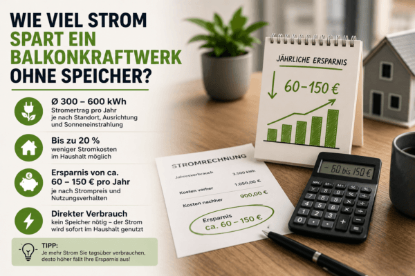 Stromersparnis mit einem Balkonkraftwerk ohne Speicher berechnen