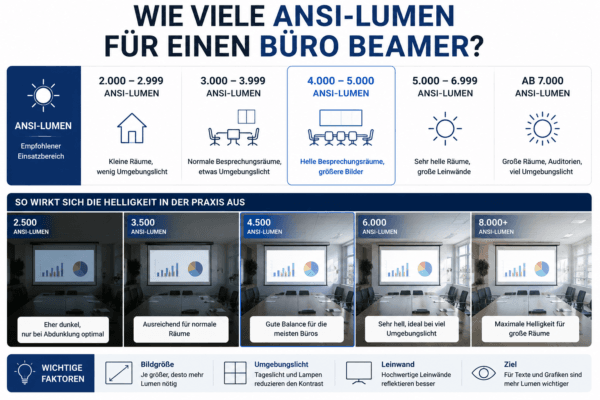 ANSI-Lumen für Büro Beamer im Vergleich nach Raumhelligkeit und Einsatzbereich