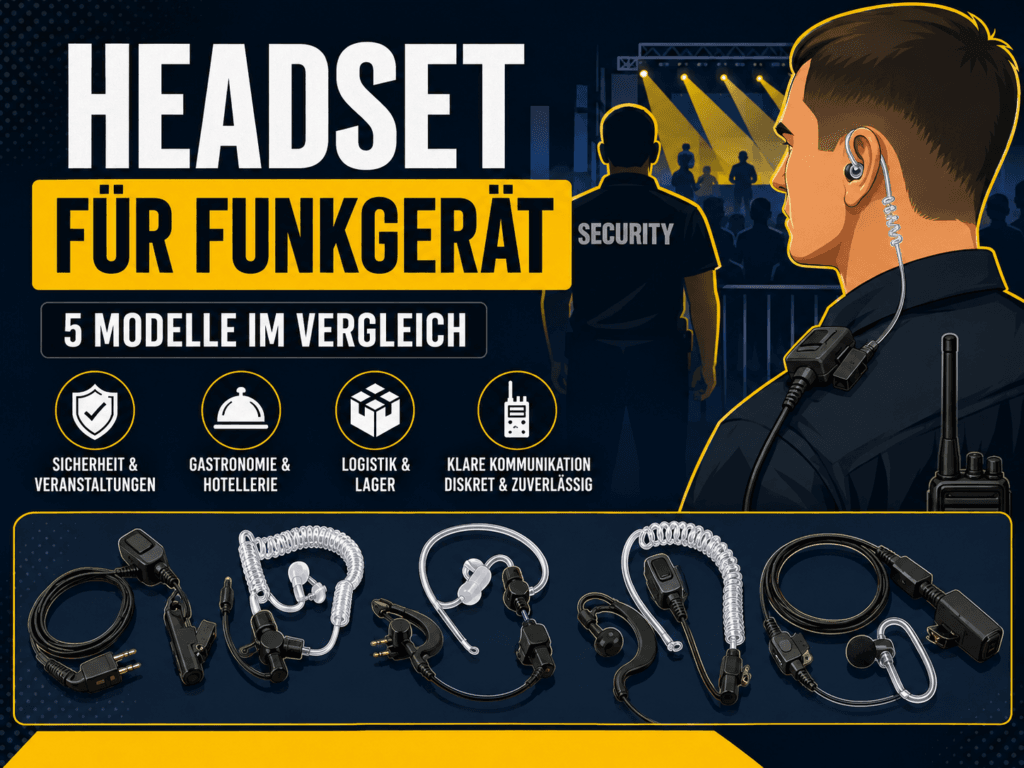 Headset für Funkgerät mit Schallschlauch und PTT-Taste für Sicherheitsdienst, Veranstaltungen, Gastronomie und Logistik