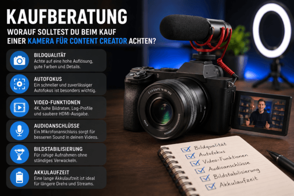Kaufberatung für Content Creator mit spiegelloser Kamera, Mikrofon und Checkliste der wichtigsten Kaufkriterien