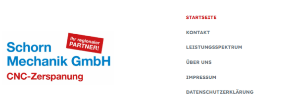 Teil des Menüs der Webseite von Schorn Mechanik