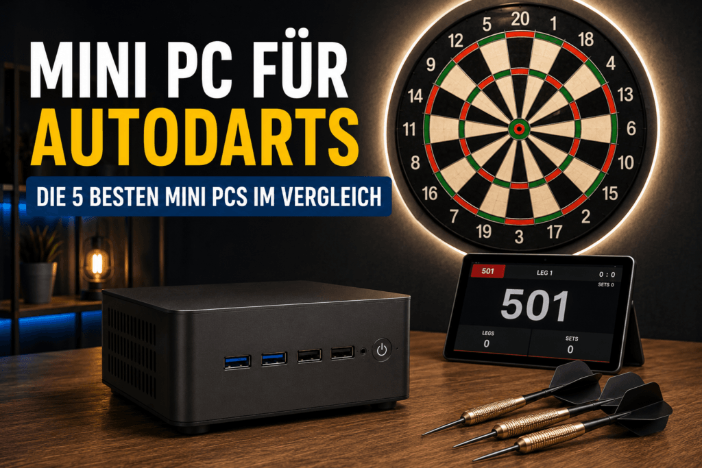 Mini PC für Autodarts mit Steeldartboard, Kamerabeleuchtung und digitaler 501-Punkteanzeige