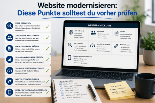 Checkliste mit wichtigen Punkten vor dem Modernisieren einer Website