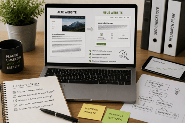 Vergleich einer alten und neuen Website zur Bewertung bestehender Inhalte beim Website Relaunch SEO