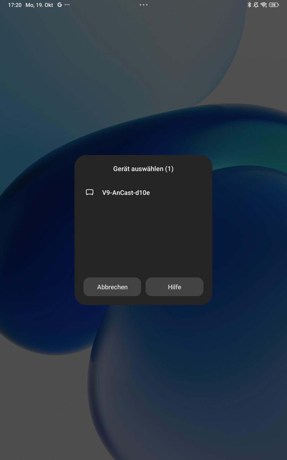 Geräteauswahl auf dem Xiaomi Pad 6 mit dem verfügbaren Beamer V9-AnCast-d10e.